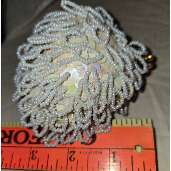 Beaded Evening Purse/coin Bag Evening Round Beaded, Sequins, Rhineston Vtg - Picture 4 of 16